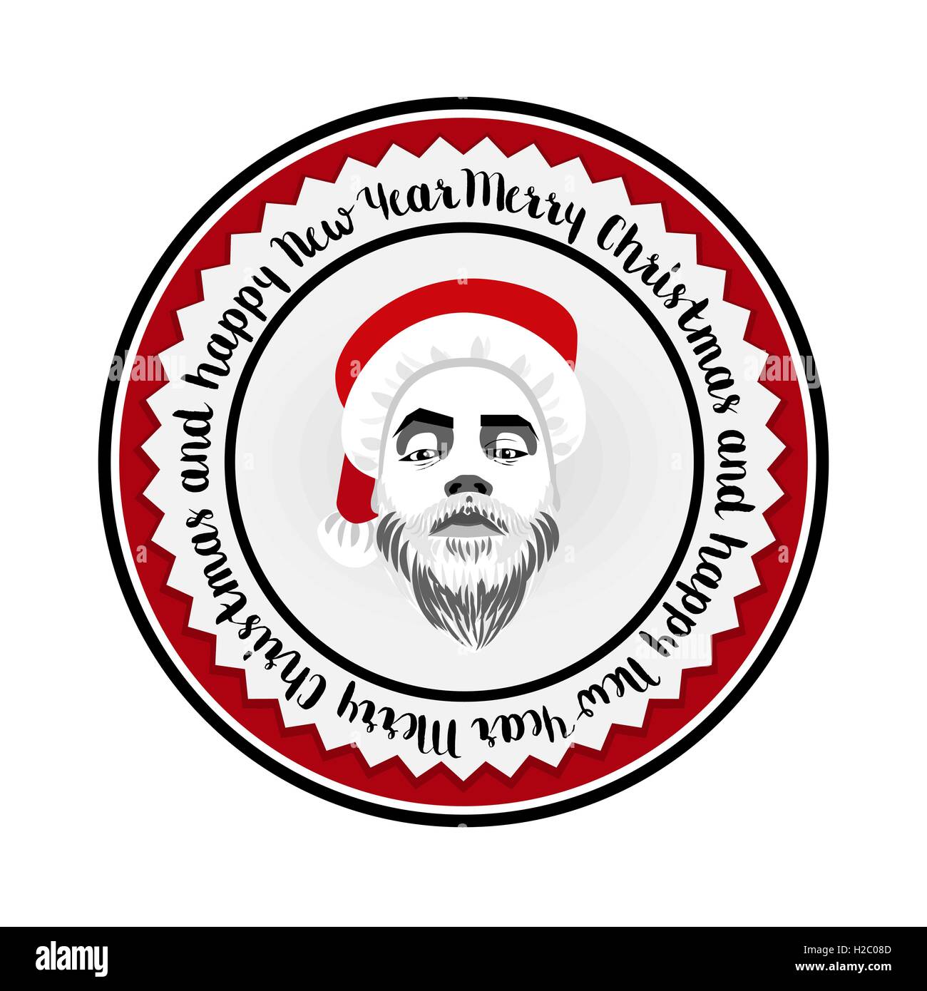 Monochrome flache Logo gewagte Hipster Santa Claus Stock Vektor