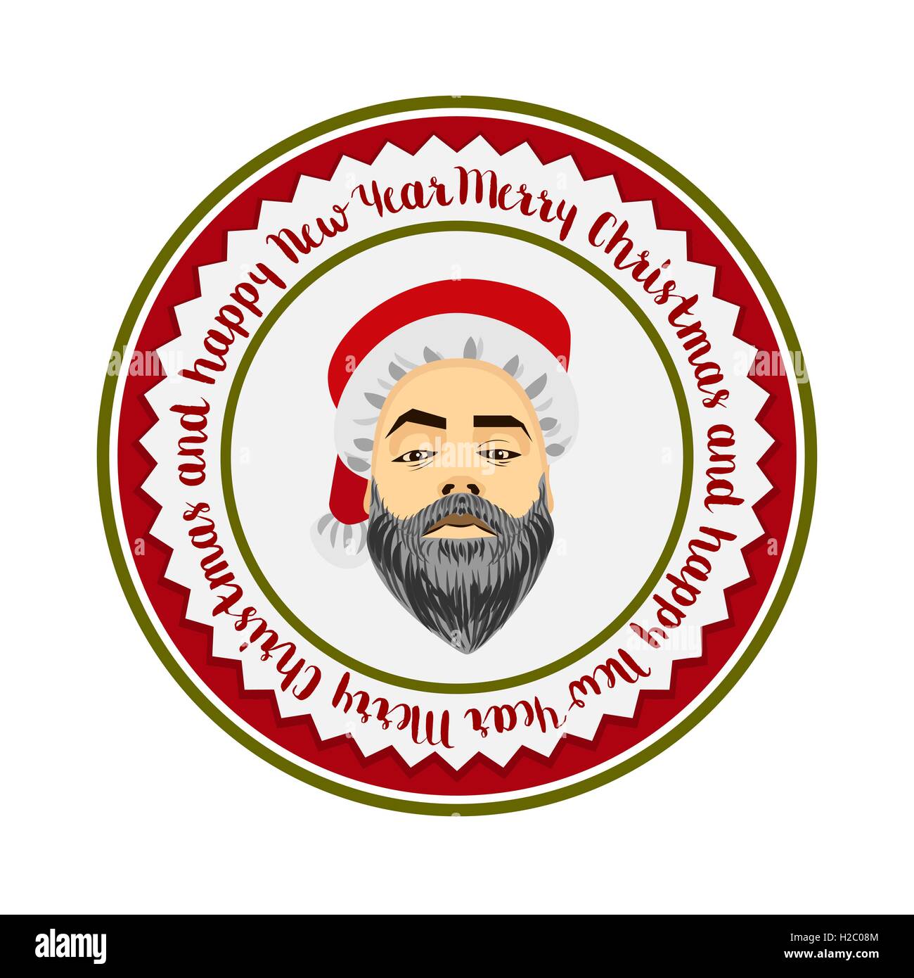 Vektor monochrome flache Logo gewagte Hipster Santa Claus Mode Label Silhouette wünschen Frohe Weihnachten, frohes neues Jahr cool Stock Vektor