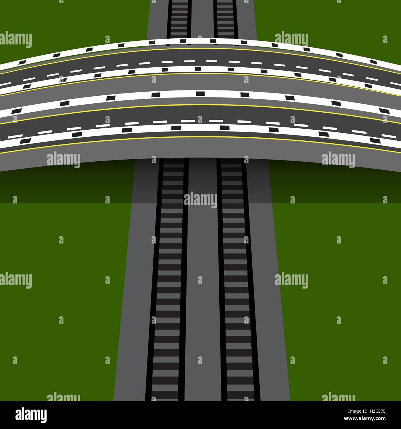 Auto Überführung die Eisenbahn überqueren. Eine Bogenbrücke. Abbildung Stock Vektor
