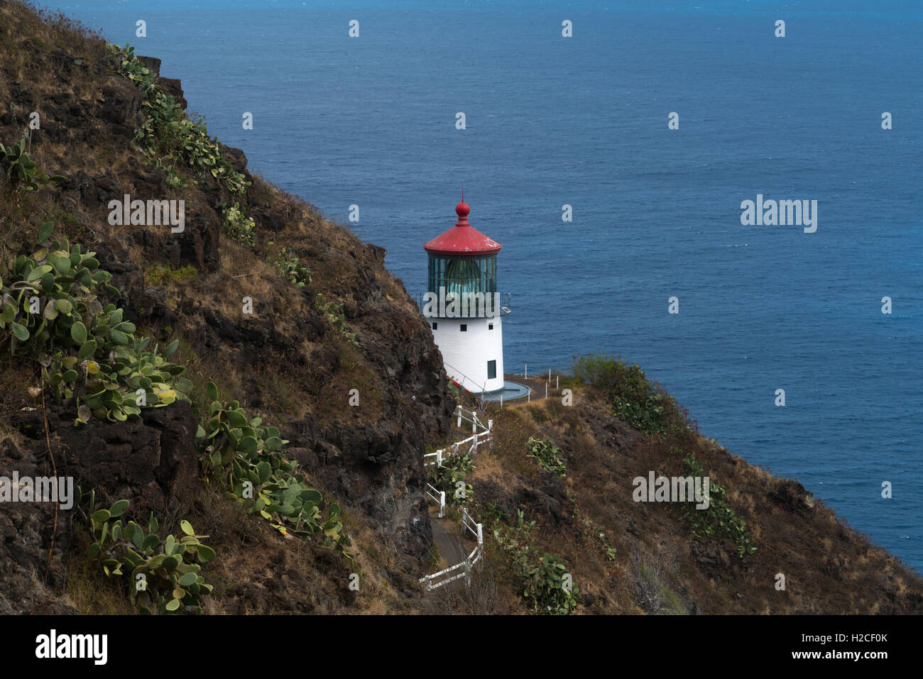 Makapu Lighhouse in der Nähe von Honolulu auf Oahu, Hawaii ist ein beliebtes Wanderziel Stockfoto