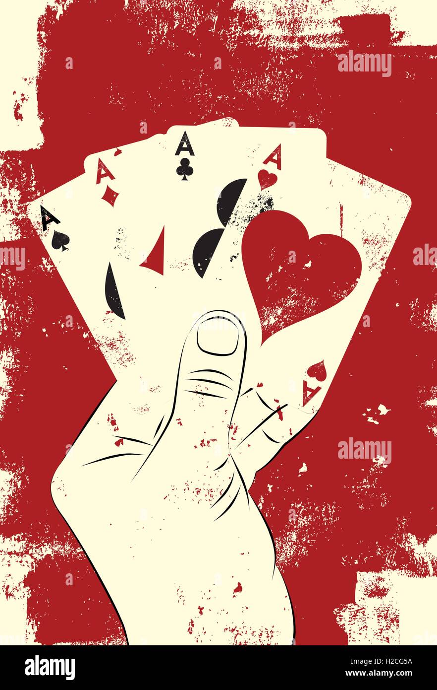 Vier Asse Poker hand hält vier Asse über einen strukturierten Hintergrund. Stock Vektor