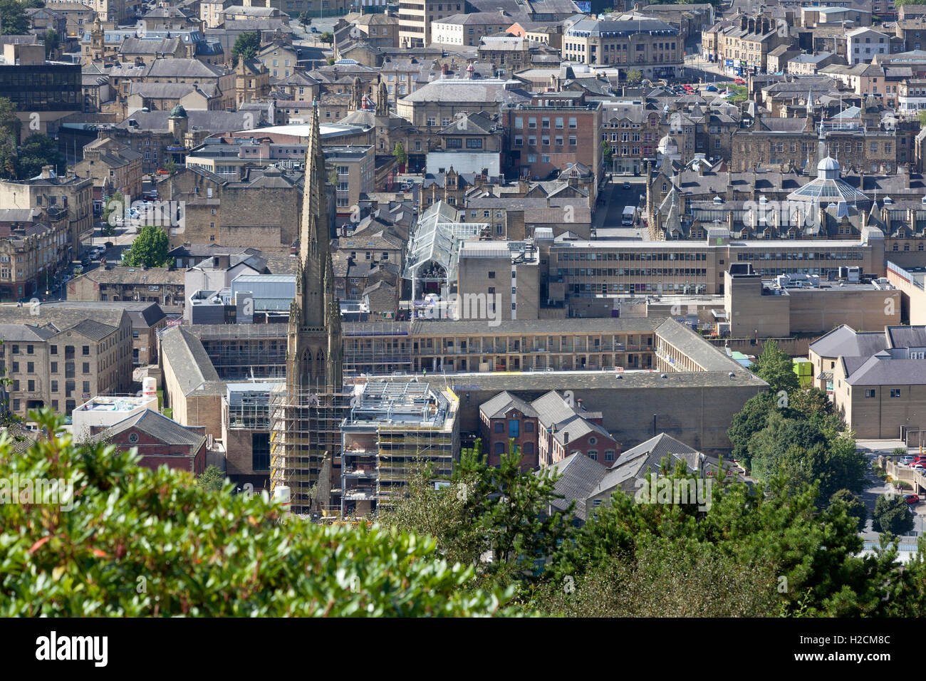 Blick auf die Stück-Halle von Beacon Hill, Halifax, West Yorkshire, Großbritannien Stockfoto