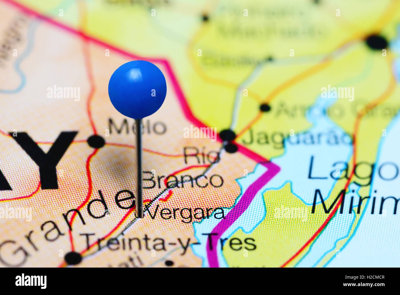 Vergara, fixiert auf einer Karte von Uruguay Stockfoto