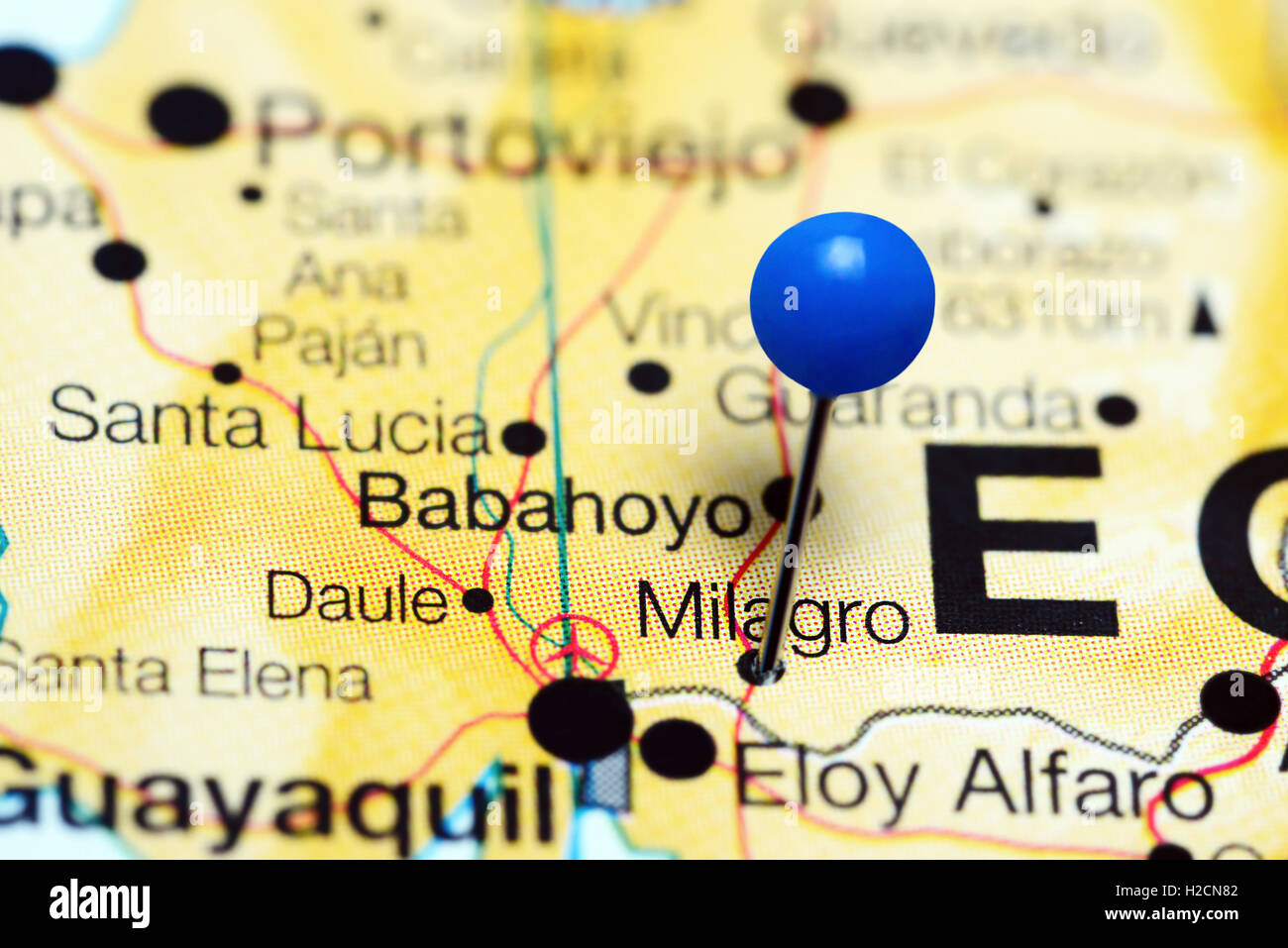 Milagro fixiert auf einer Karte von Ecuador Stockfoto