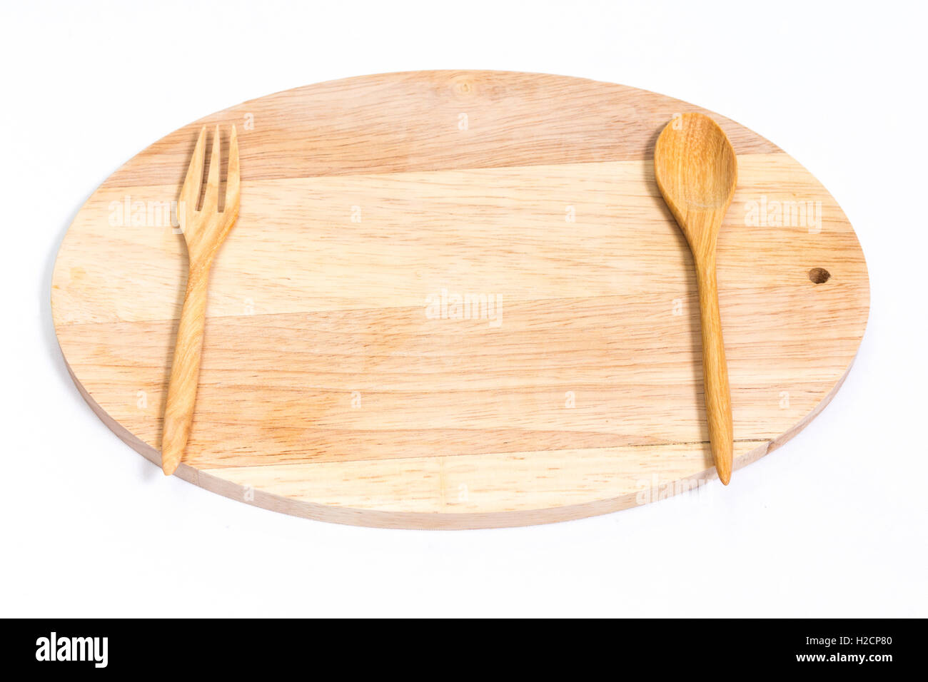 leere Tiffin mit hölzernen Löffel Gabel auf Holz isoliert auf mit Hintergrund Stockfoto