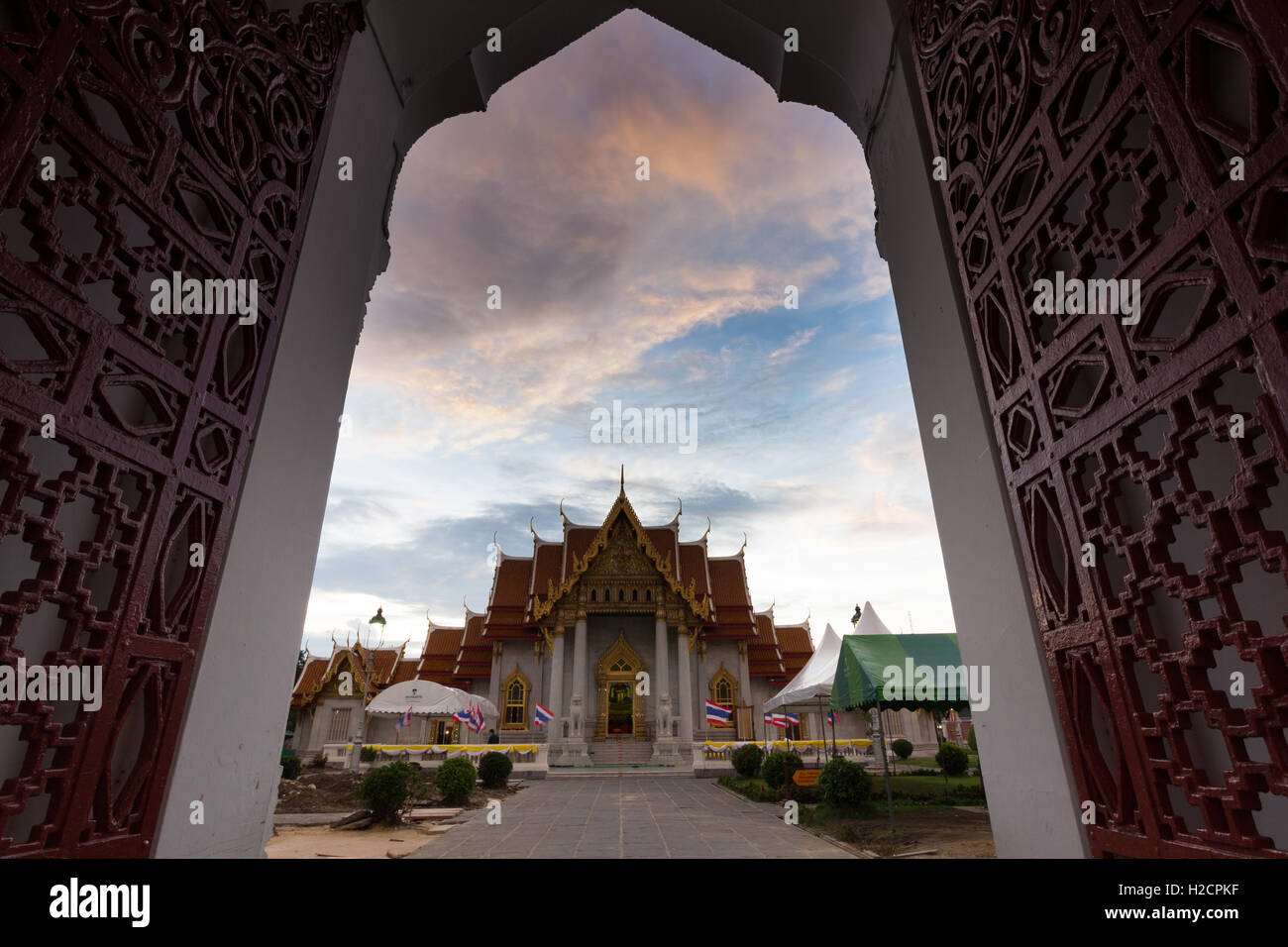 Marmor-Tempel, Wat Benchamabopit Dusitvanaram in Bangkok, Thailand Stockfoto