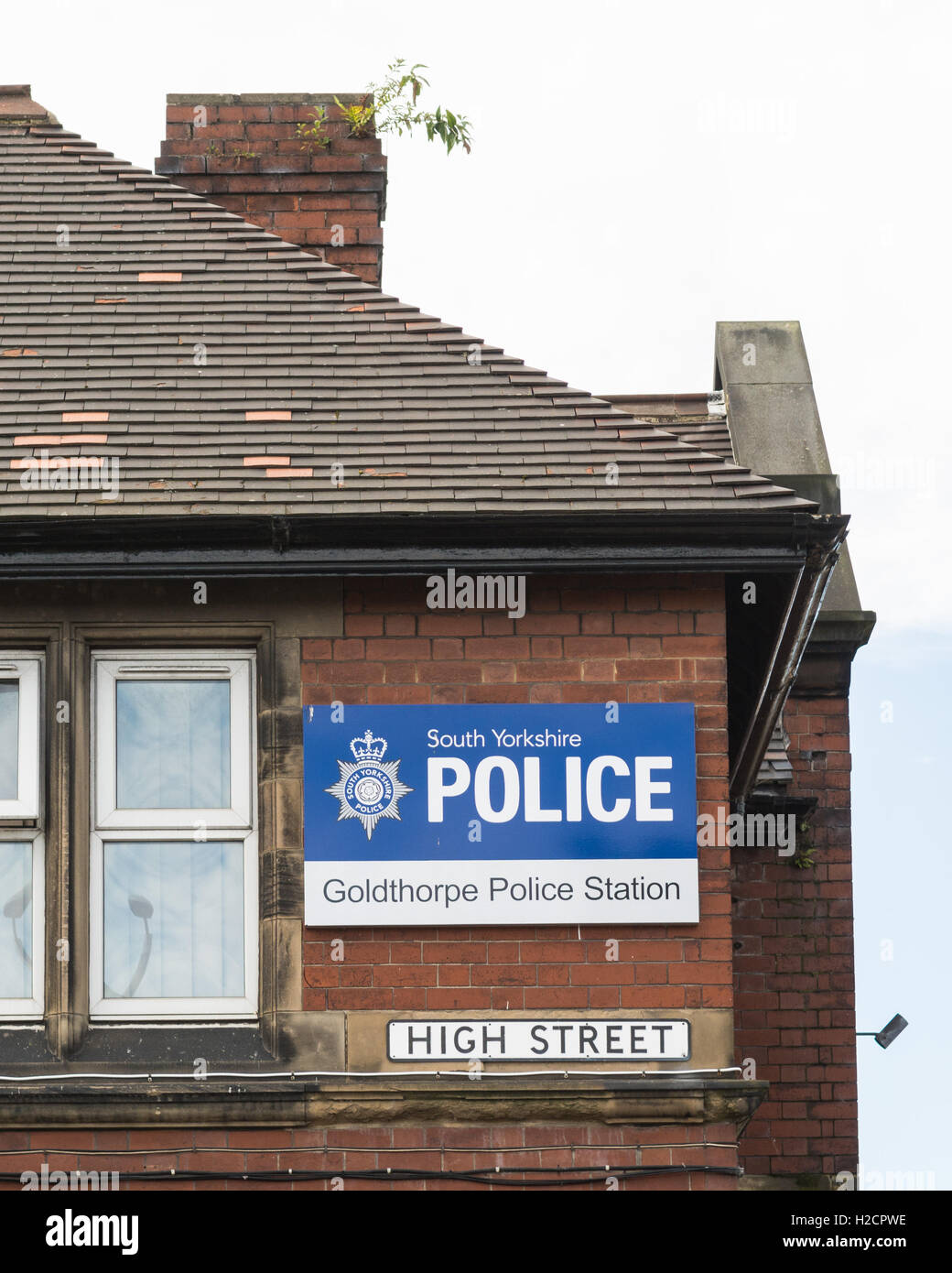 Goldthorpe Polizeistation South Yorkshire Police Zeichen auf der Außenseite der Polizeistation Stockfoto