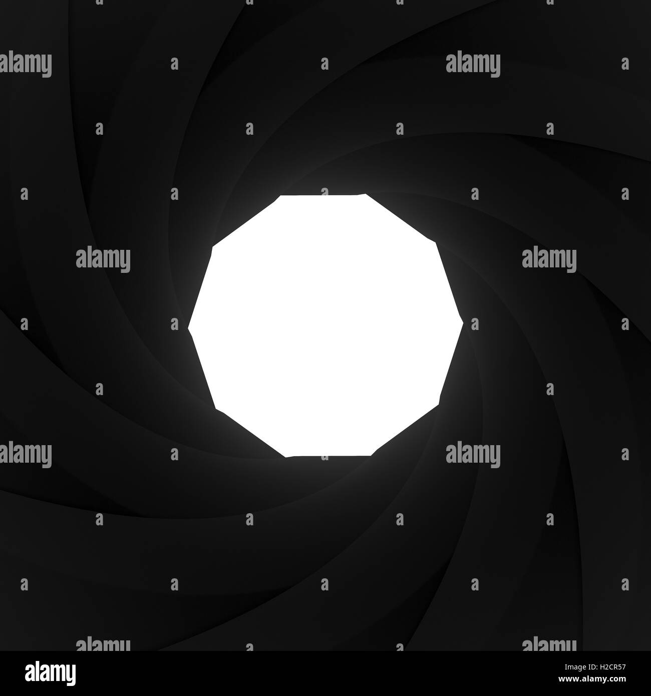 Kamera-Auslöser-Blende auf weißem Hintergrund Stockfoto