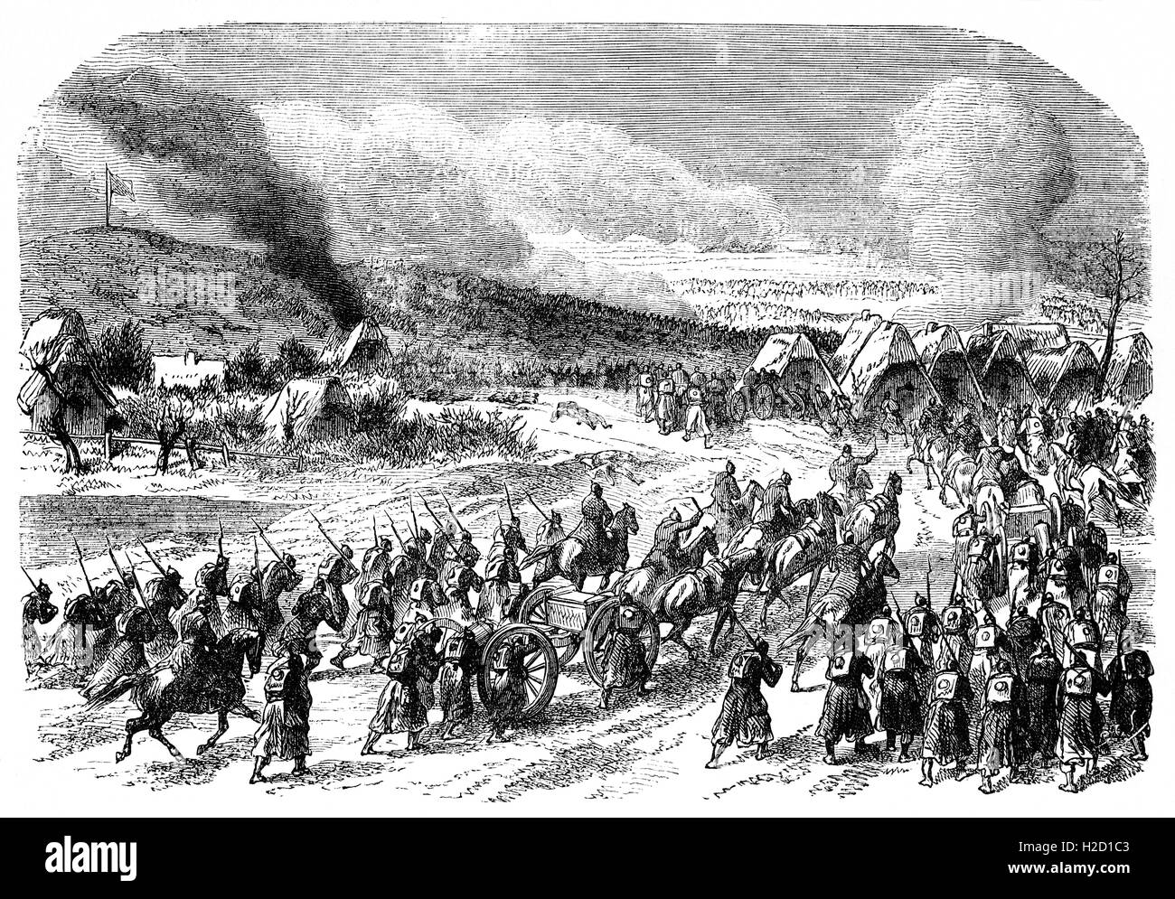 Soldaten in der Schlacht von Dybbølor oder Düfeel war die wichtige Schlacht des zweiten Krieges Schleswig und ereignete sich am Morgen des 18. April 1864 nach einer Belagerung, beginnend am 7. April. Dänemark erlitt eine schwere Niederlage gegen Preußen. Stockfoto