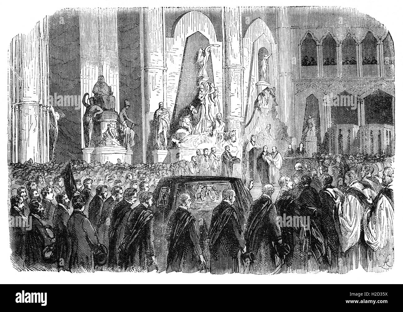 Die Beerdigung von Viscount Palmerston in Westminster Abbey am 18. Oktober 1865. Geboren Henry John Temple, war 3. Viscount Palmerston er britischer Staatsmann, der in der Mitte des 19. Jahrhunderts zweimal als Premierminister diente. Im Volksmund den Spitznamen "Pam" und "The Mongoose er im Regierungsbüro fast ununterbrochen von 1807 bis zu seinem Tod im Jahr 1865 war. Stockfoto