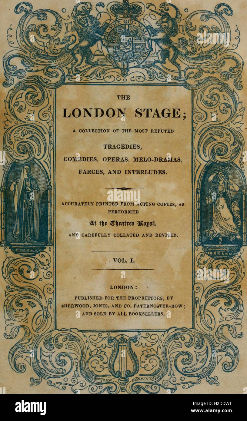 Die Londoner Bühne - eine Sammlung der am meisten angesehenen Tragödien, Komödien, Opern, Melo-Dramen, Farcen und Zwischenspielen; genau gedruckt von Kopien, handeln wie bei der Königlichen Theater und (1 durchgeführt Stockfoto