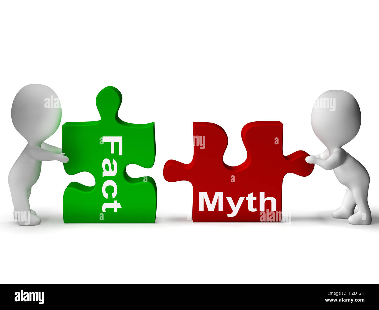 Tatsache-Mythos-Puzzle zeigt Fakten oder Mythologie Stockfoto
