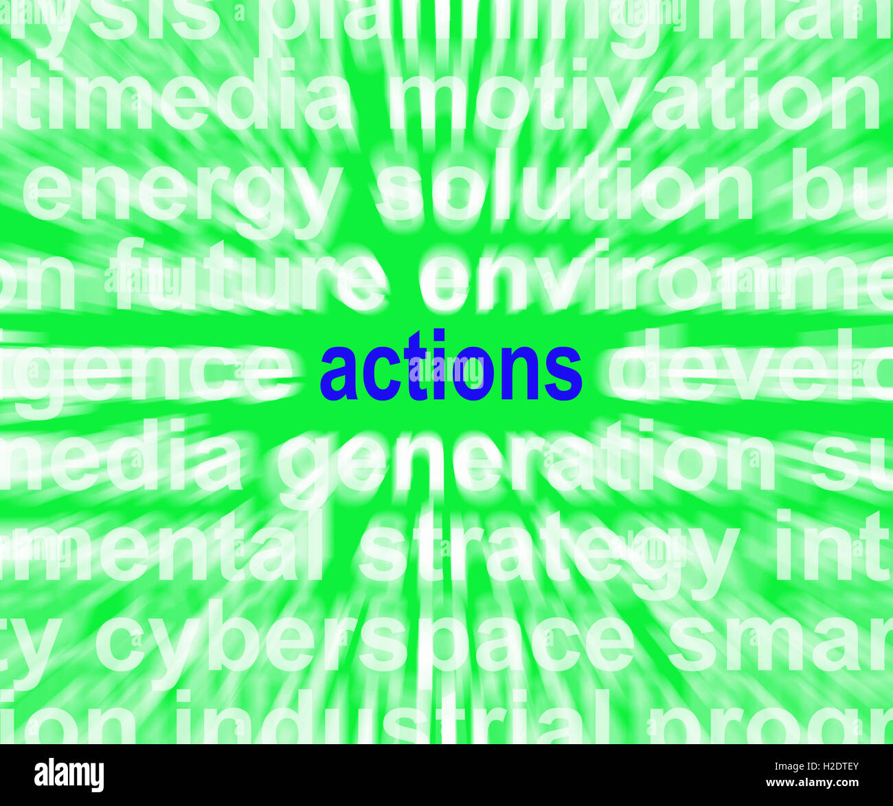 Aktionen-Wort zeigt Art Verhalten und Verhalten Stockfoto