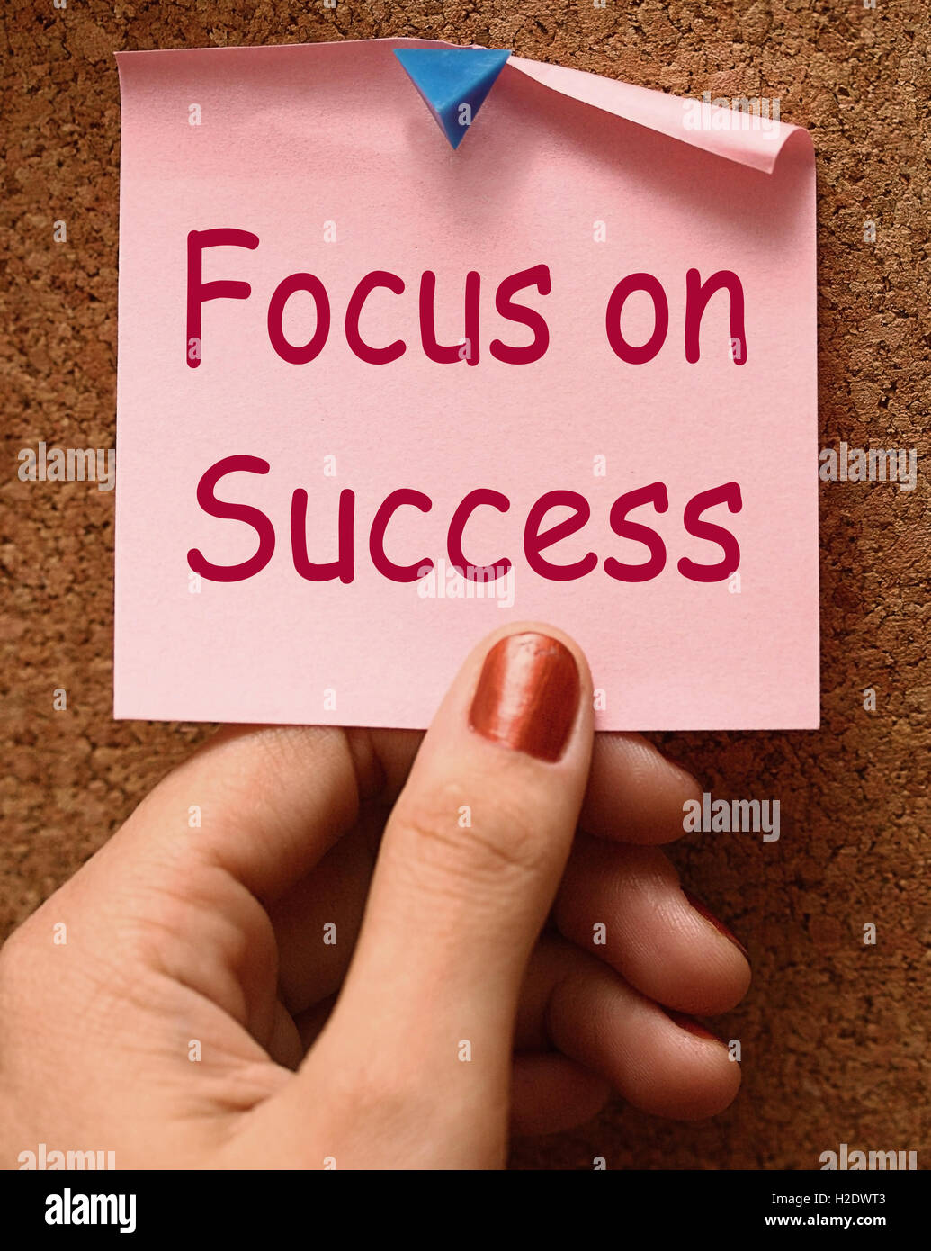 Fokus auf Erfolg Hinweis zeigt Ziele Stockfoto