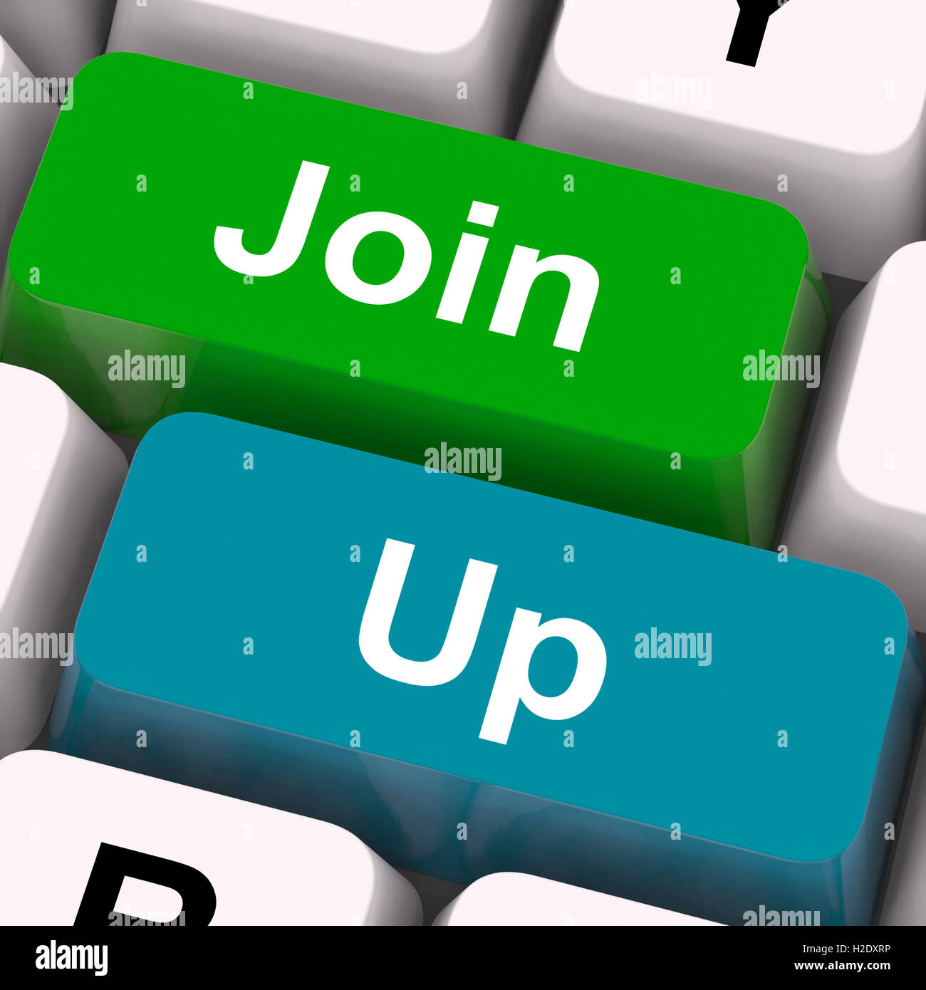 Join Up Schlüssel Show eine Mitgliedschaft oder Registrierung Stockfoto