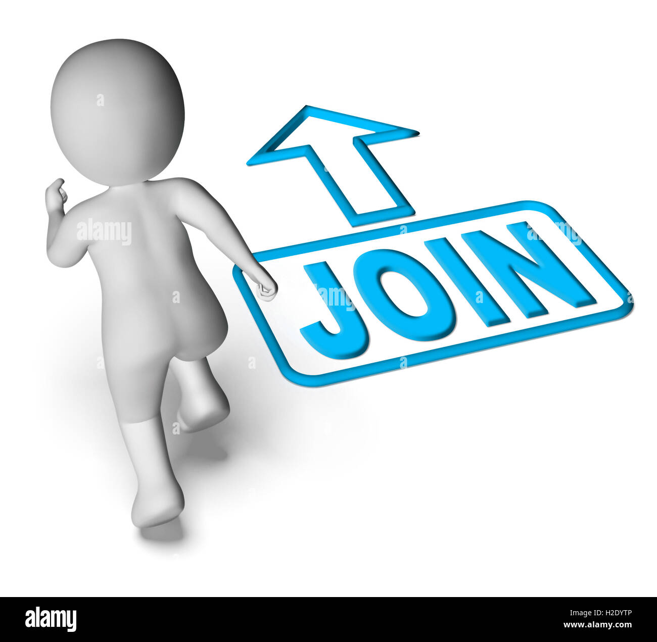 Join und laufen 3D Charakter zeigt Beitritt Mitgliedschaft registrieren Stockfoto