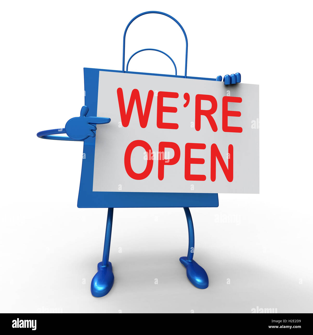 Wir sind Schild "geöffnet" auf Bag zeigt neuen Store starten oder öffnen Stockfoto
