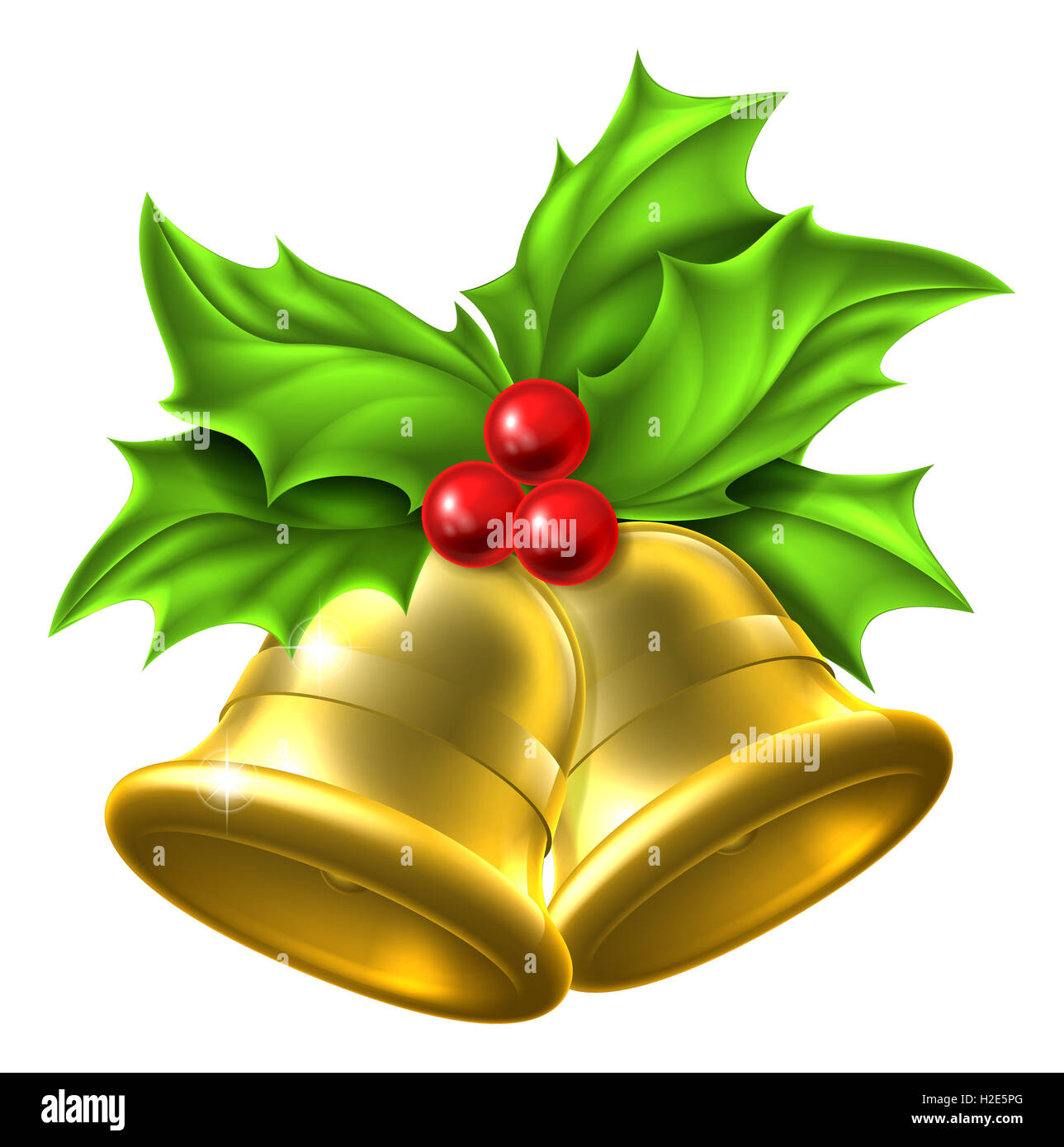 Ein Weihnachtsmotiv gold Glocken und einem Zweig der Stechpalme 