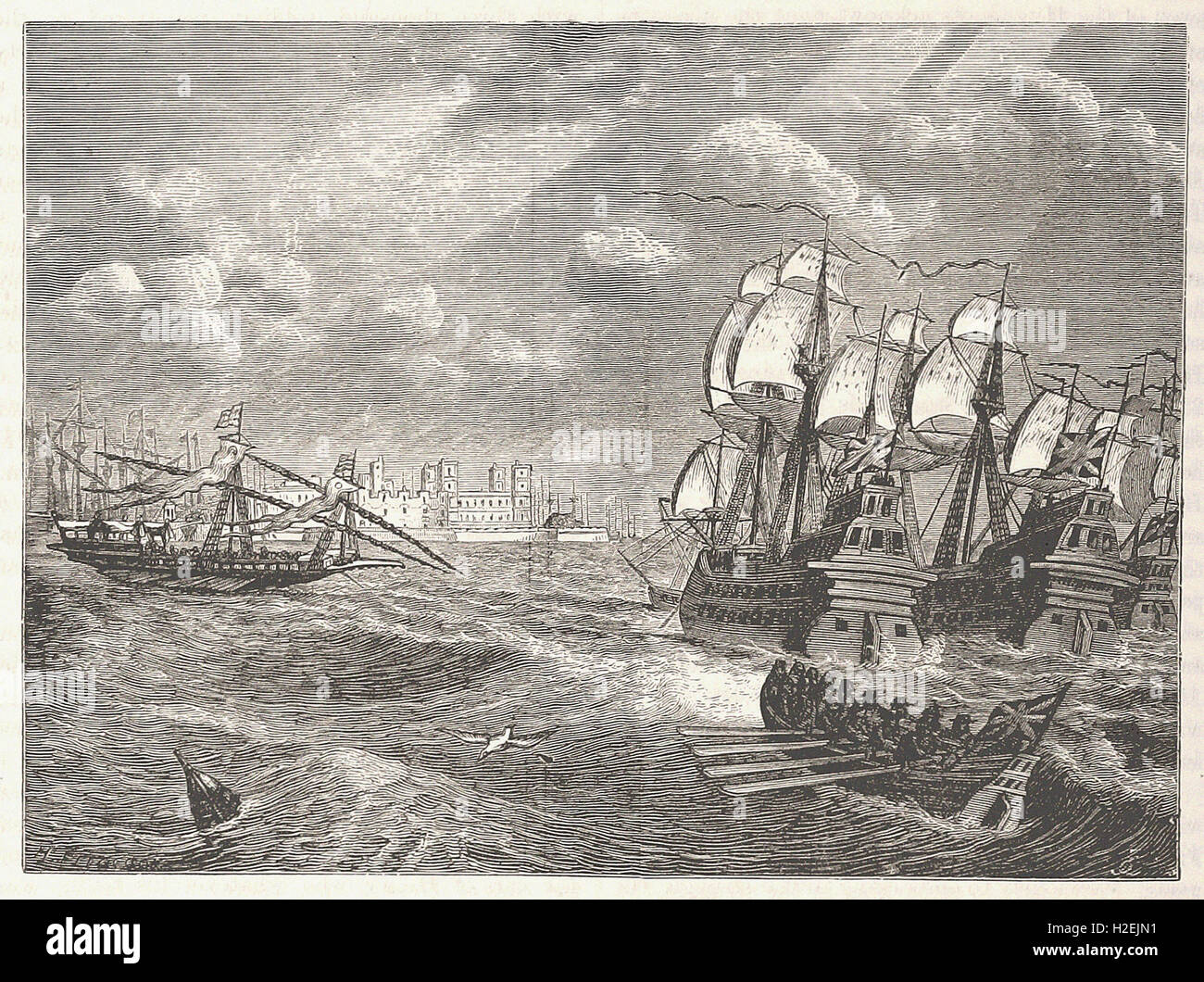 DIE englische Flotte vor CADIZ - von "Illustrated Cassell es Universalgeschichte" - 1882 Stockfoto