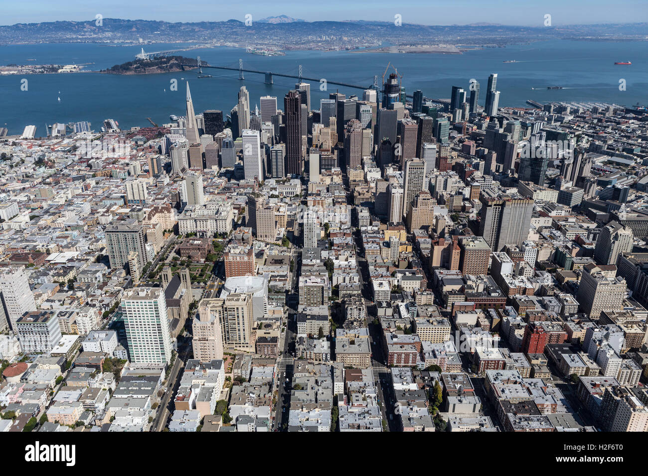 Luftaufnahme von San Francisco und Oakland, Kalifornien. Stockfoto