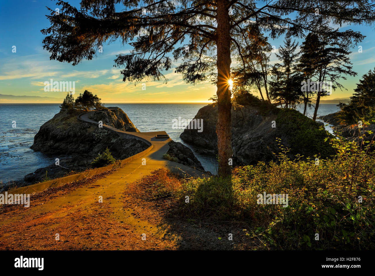 Endland am East Sooke bei Sonnenuntergang-Sooke, Britisch-Kolumbien, Kanada. Stockfoto