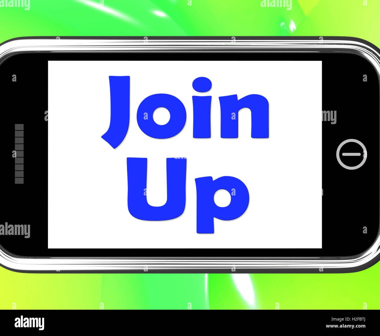 Join Up auf Handy zeigt Beitritt Mitgliedschaft registrieren Stockfoto