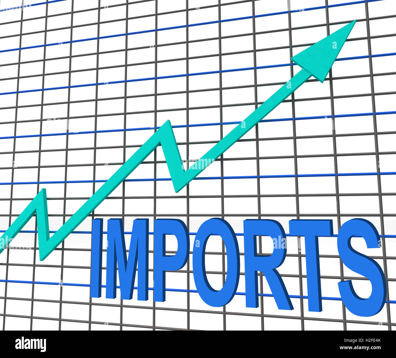 Einfuhren-Graph-Diagramm zeigt die Erhöhung der Kauf im Ausland Stockfoto