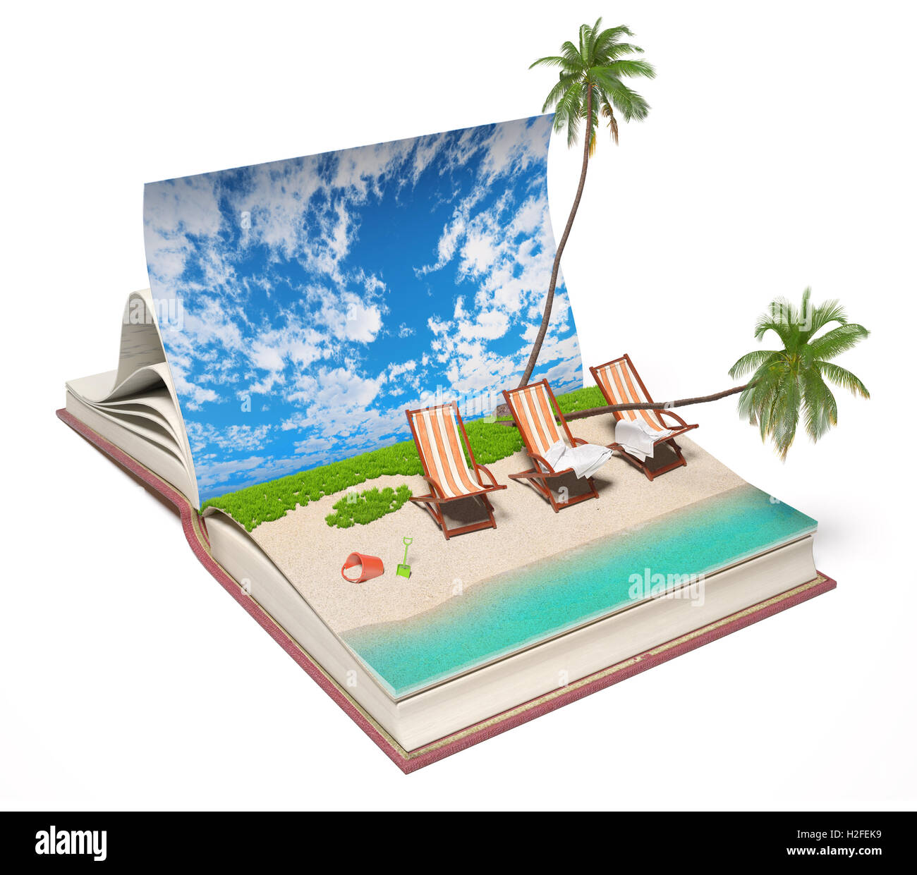 Buch mit einem tropischen Strand Stockfoto