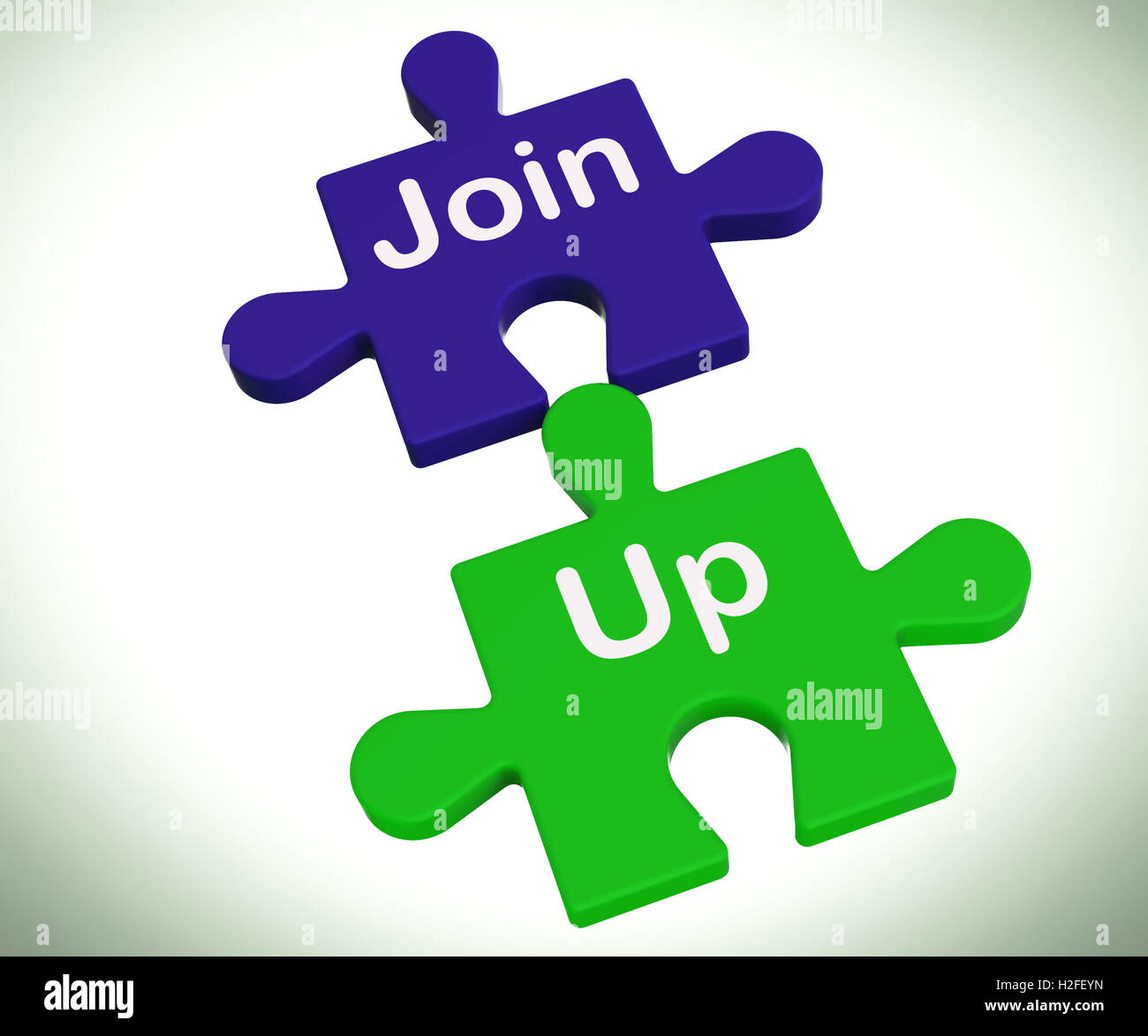 Join Up Puzzle bedeutet Mitgliedschaft oder Registrierung Stockfoto