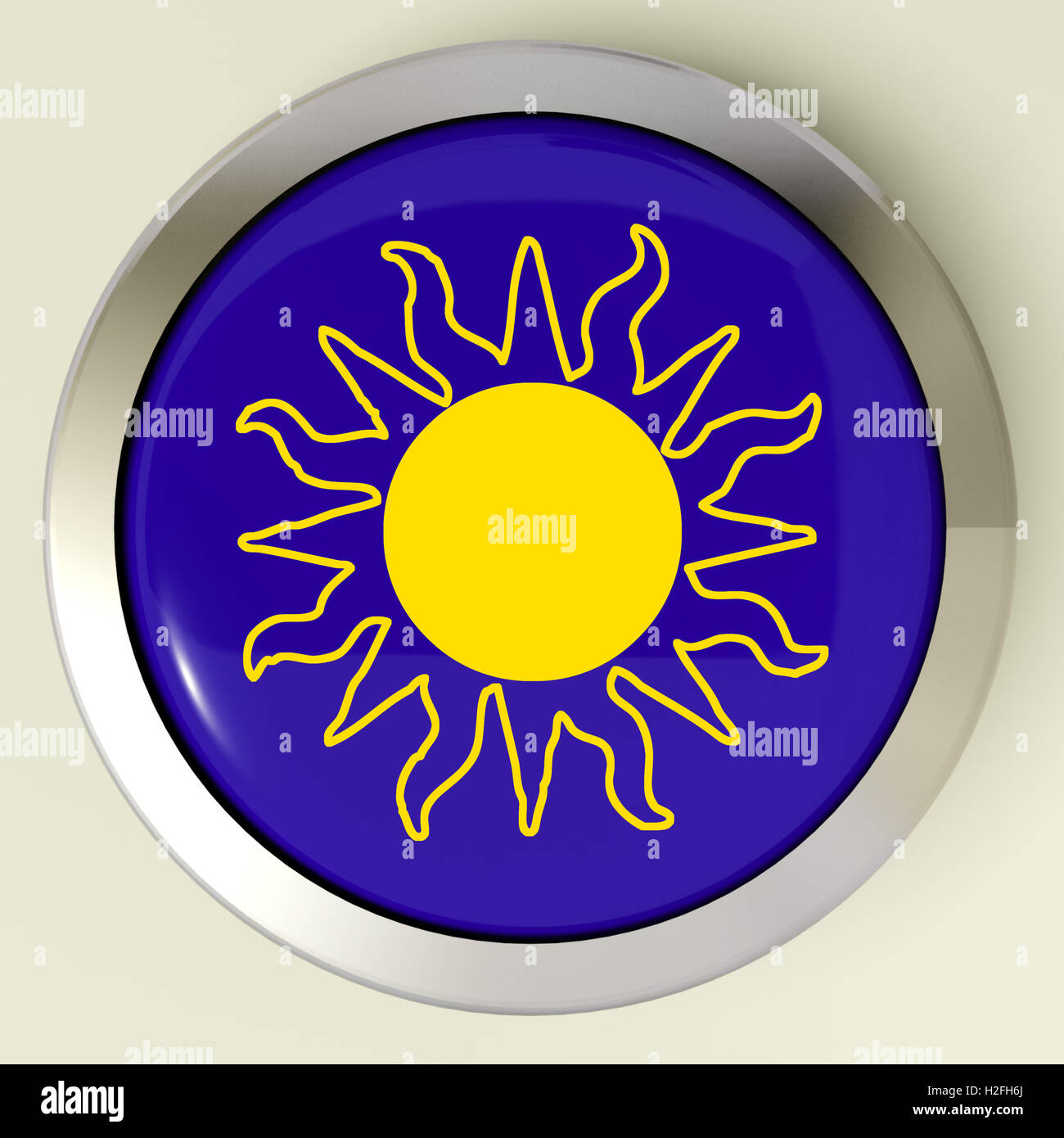 Schaltfläche "sonnigen" bedeutet, heißem Wetter oder Sonnenschein Stockfoto