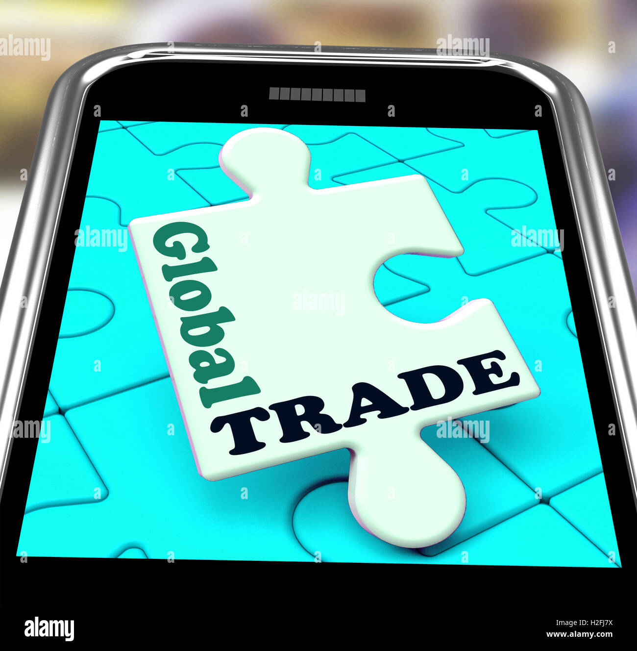 Welthandel Smartphone bedeutet weltweite e-Commerce Stockfoto
