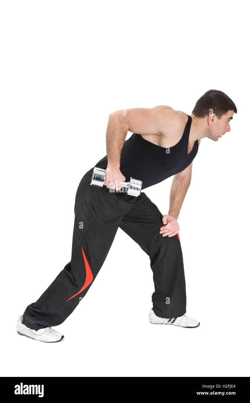 Ständigen Kurzhantel einarmig Trizeps Extensions Fitnes Ball, pha Stockfoto