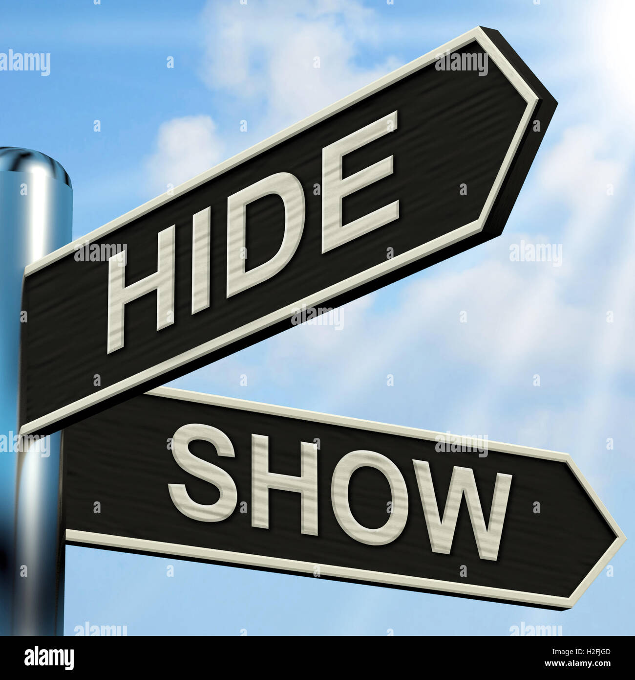 Show-Wegweiser-Mittel verdeckt und sichtbar zu verstecken Stockfoto