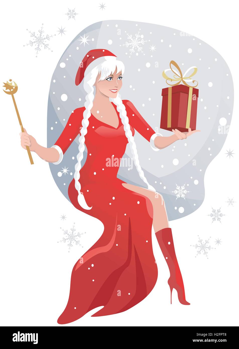 Mrs Santa mit Geschenk Stock Vektor