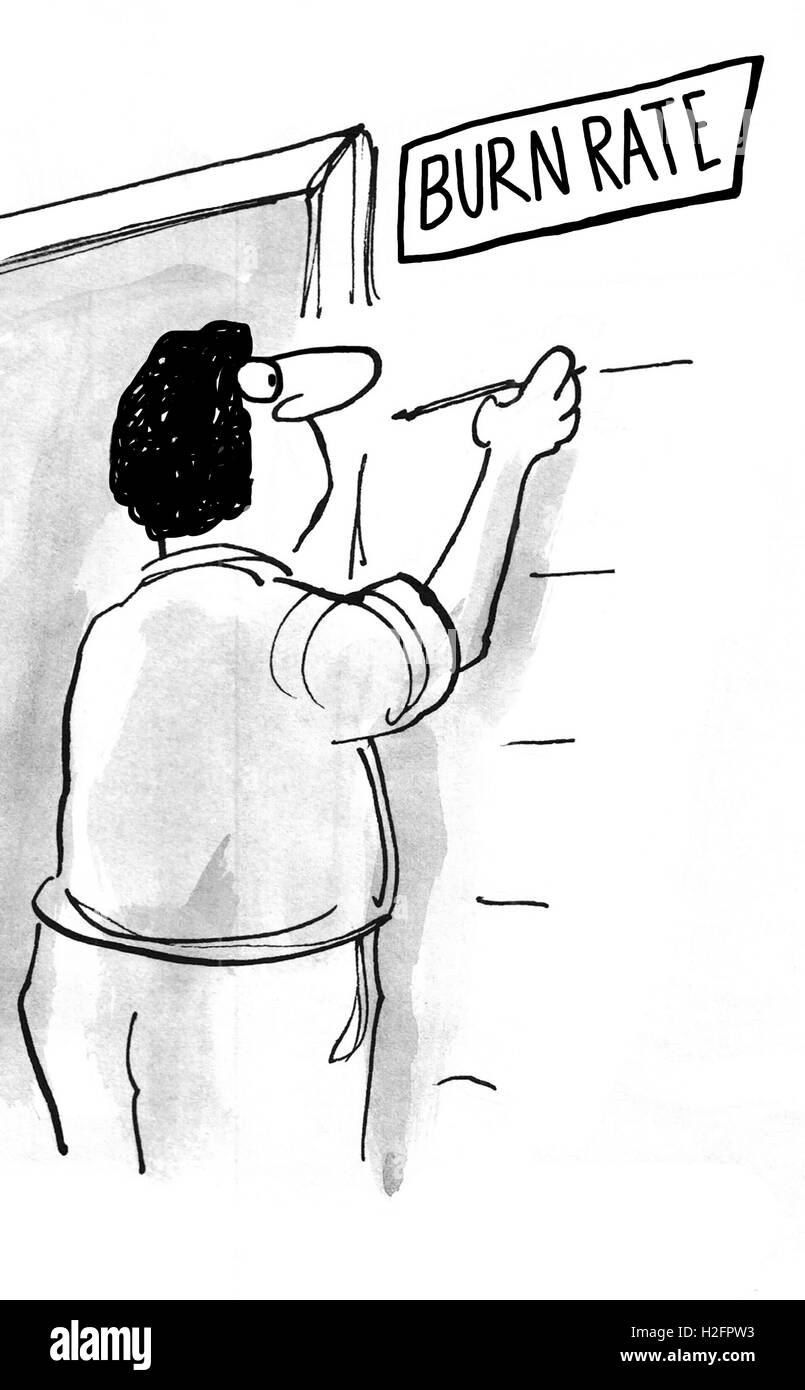 B&W Geschäft Abbildung des Menschen messen das Startup-Unternehmen-Burn-Rate. Stockfoto