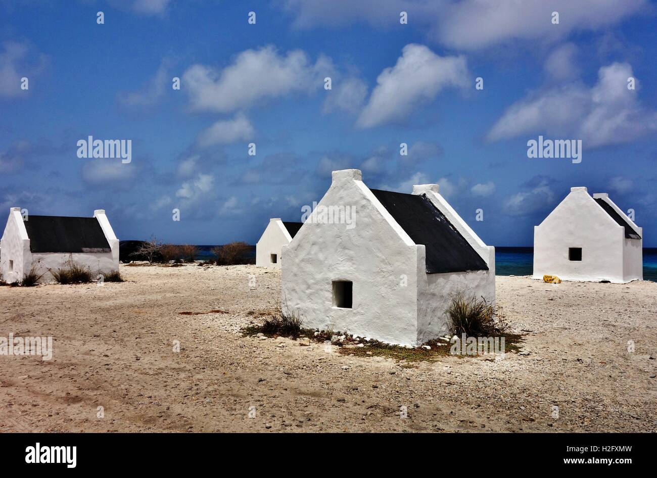 Slave-Hütten in Bonaire, Niederländische Antillen Stockfoto