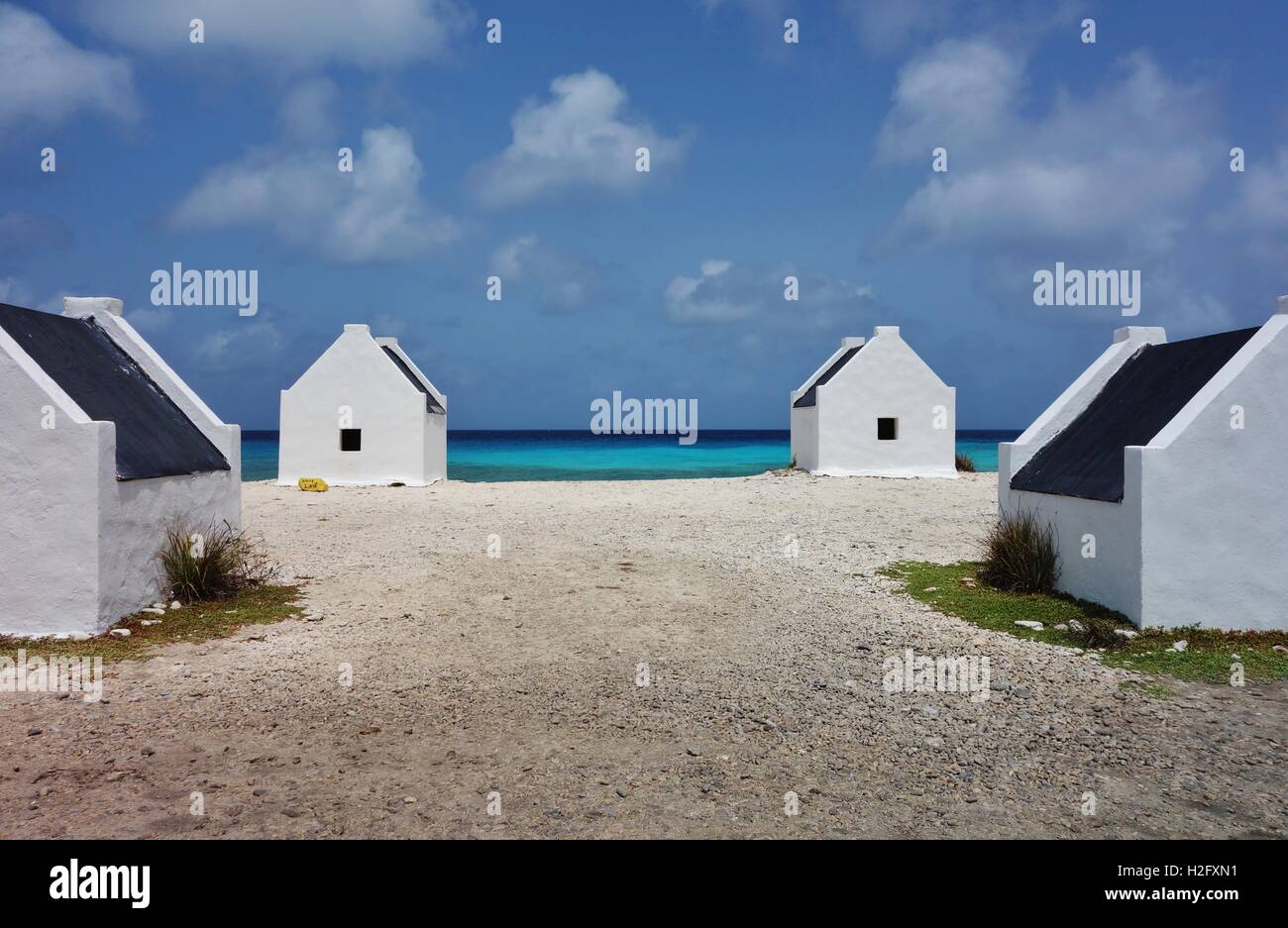 Slave-Hütten in Bonaire, Niederländische Antillen Stockfoto
