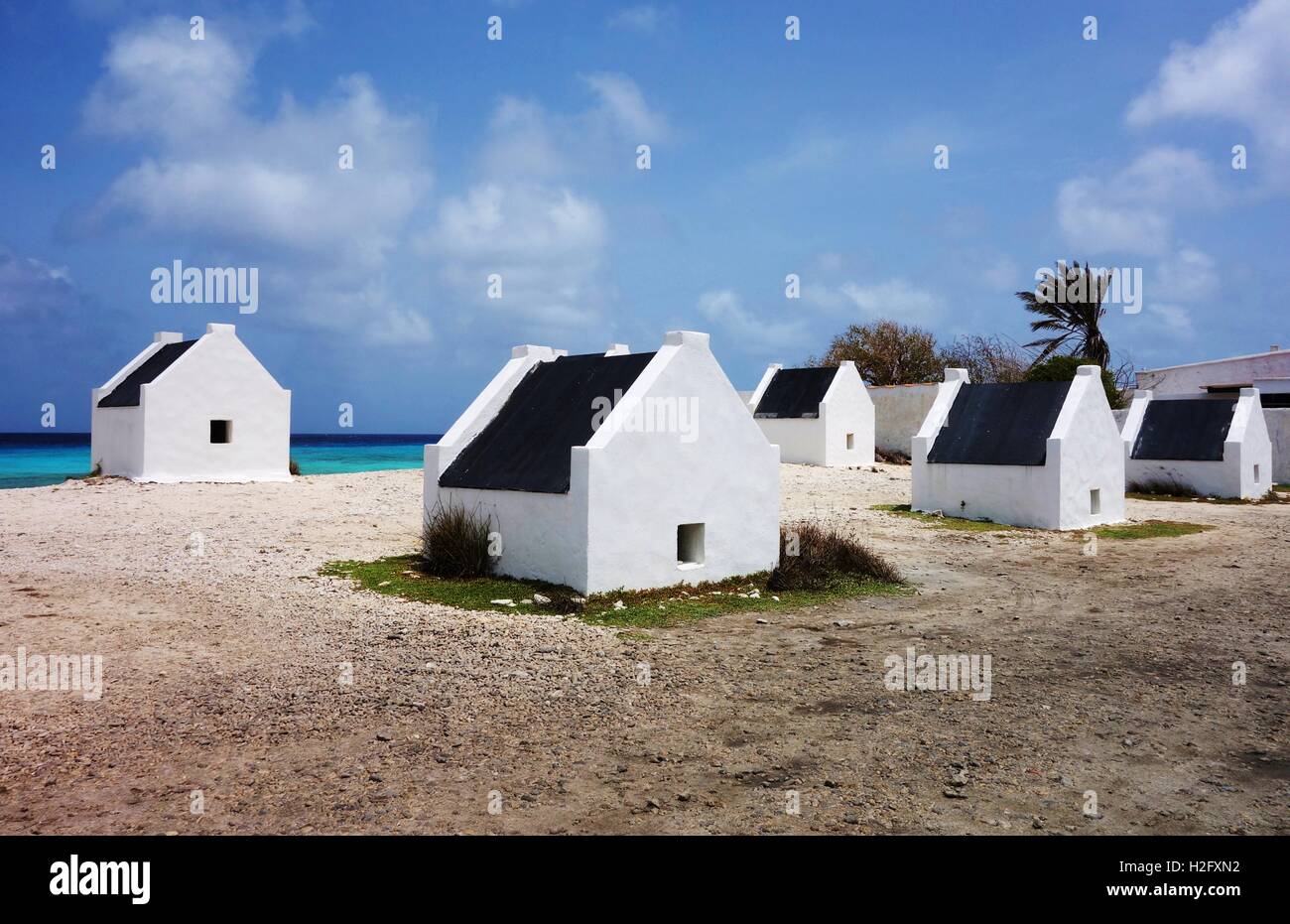 Slave-Hütten in Bonaire, Niederländische Antillen Stockfoto