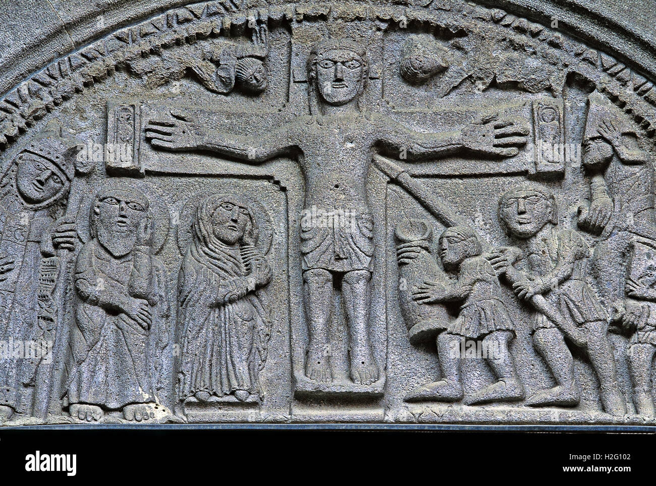 Italien Emilia Romagna Provinz von Parma Berceto Lünette auf dem Portal der Kathedrale Stockfoto