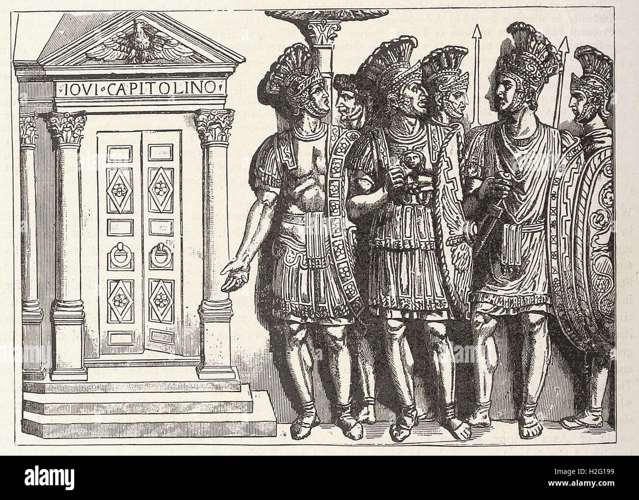 RÖMISCHE SOLDATEN. (Aus einem antiken Basrelief.) -von "Illustrated Cassell es Universalgeschichte" - 1882 Stockfoto