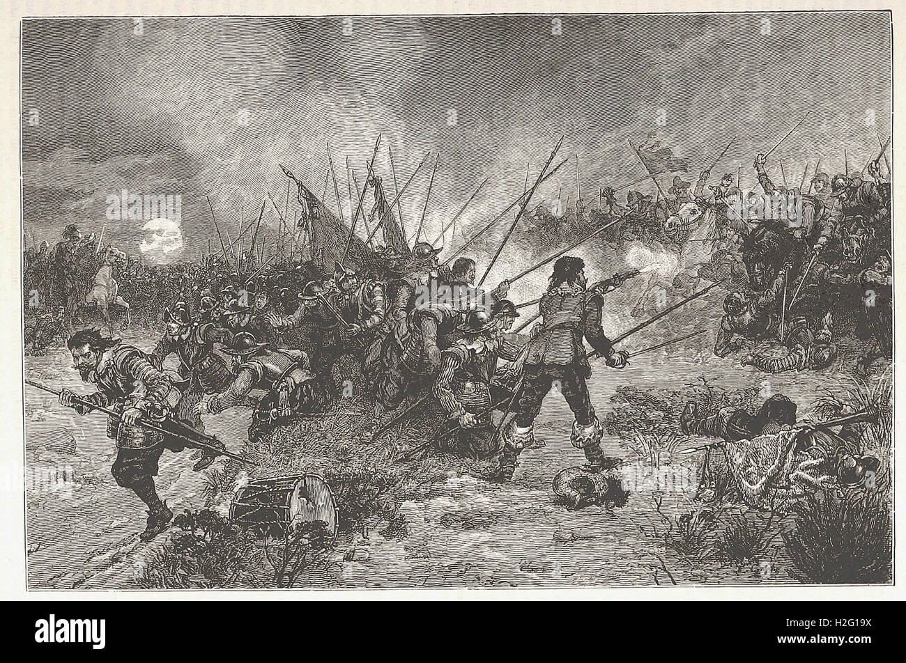 DIE Schlacht von MARSTON MOOR (aus einer Zeichnung von E. Crofts, A.R.A) - von "Illustrated Cassell es Universalgeschichte" - 1882 Stockfoto