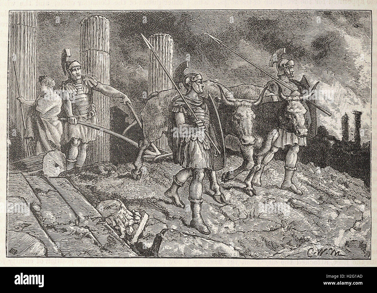 DER PFLUG ÜBER DIE WEBSITE VON KARTHAGO GEFAHREN. -von "Illustrated Cassell es Universalgeschichte" - 1882 Stockfoto