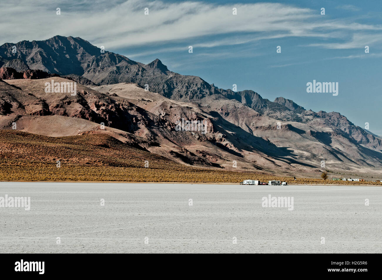 Steens Mountain hinter Alvord See (Playa), Alvord Wüste, südöstlichen Oregon Stockfoto