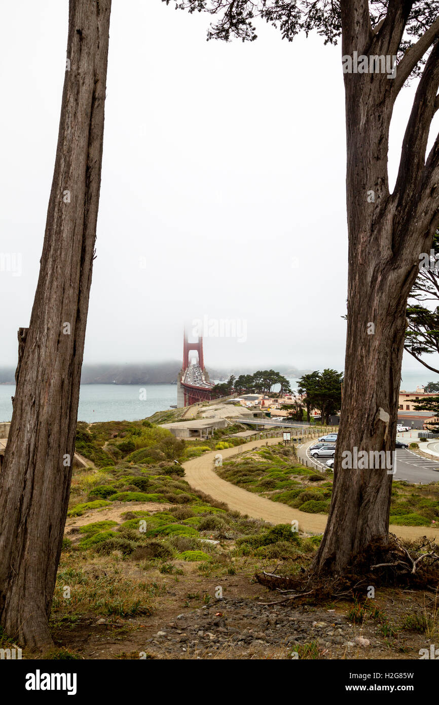 Golden Gate Bridge in San Francisco, Kalifornien, USA an einem nebligen Tag. Stockfoto