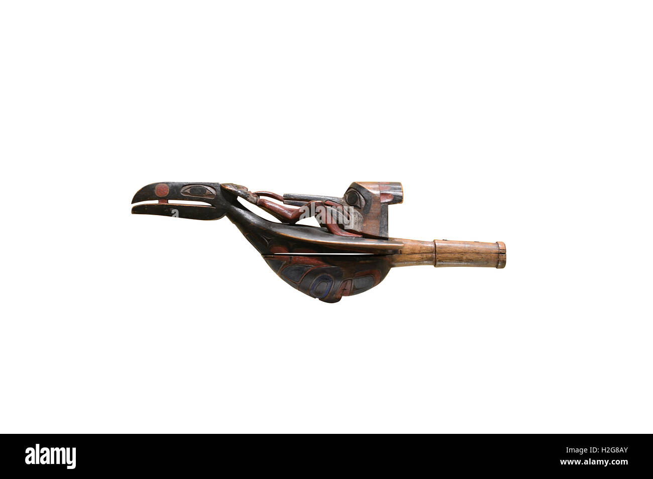 Tlingit Raven Rasseln 19. C aus NW Küste der USA - Britisch-Kolumbien, Kanada oder Alaska.  Racven Rasseln sind Ikonen im Nordwesten C Stockfoto