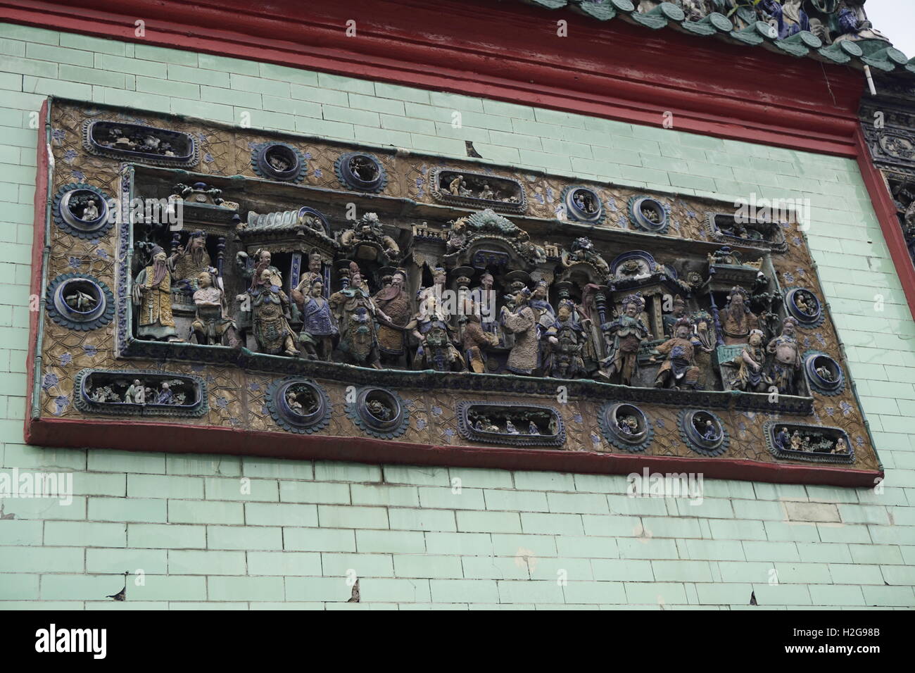 komplizierte Wand schnitzen im chinesischen Tempel Stockfoto