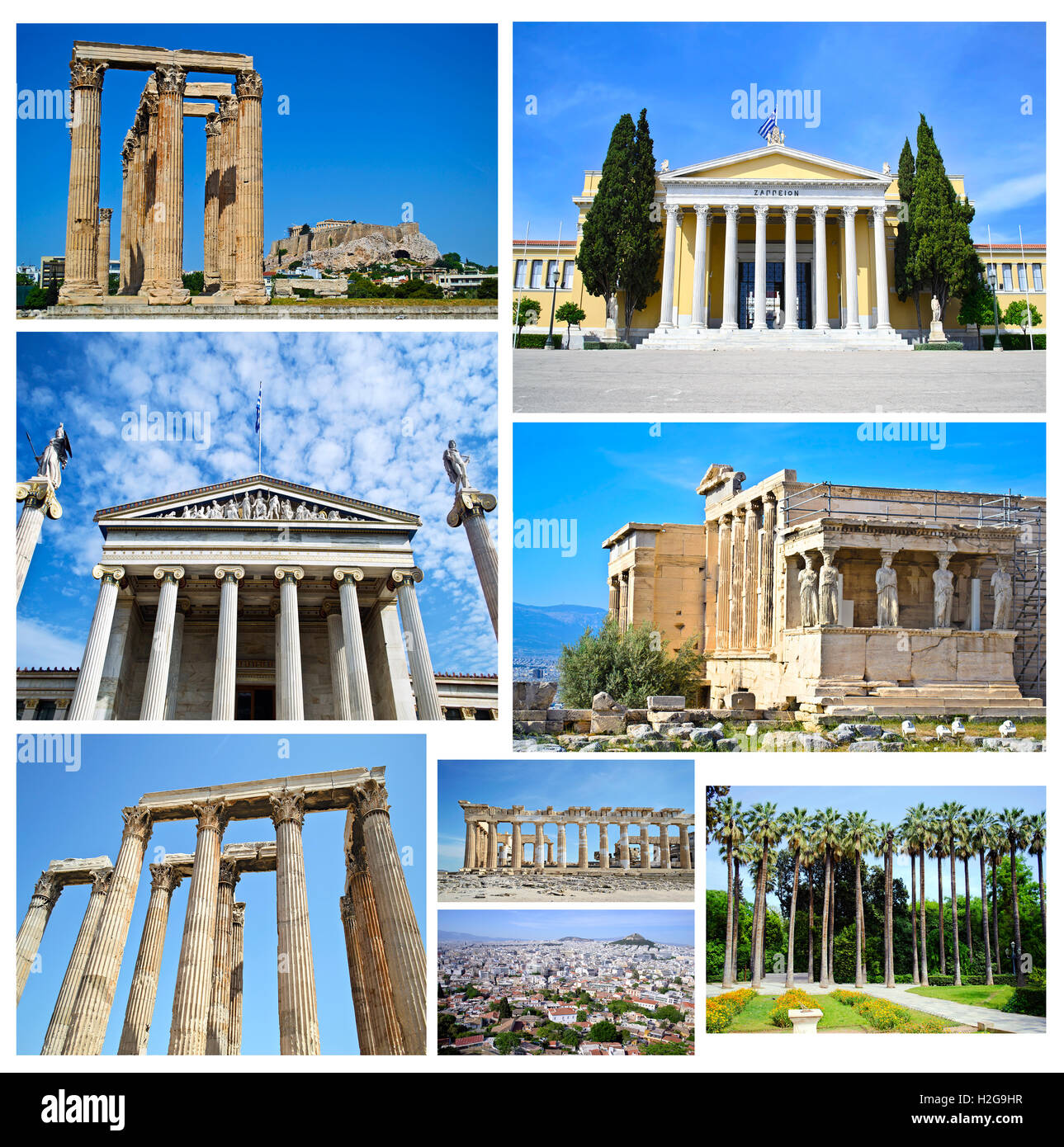 Collage aus Athen Griechenland - Antike Sehenswürdigkeiten Athen Griechenland Stockfoto