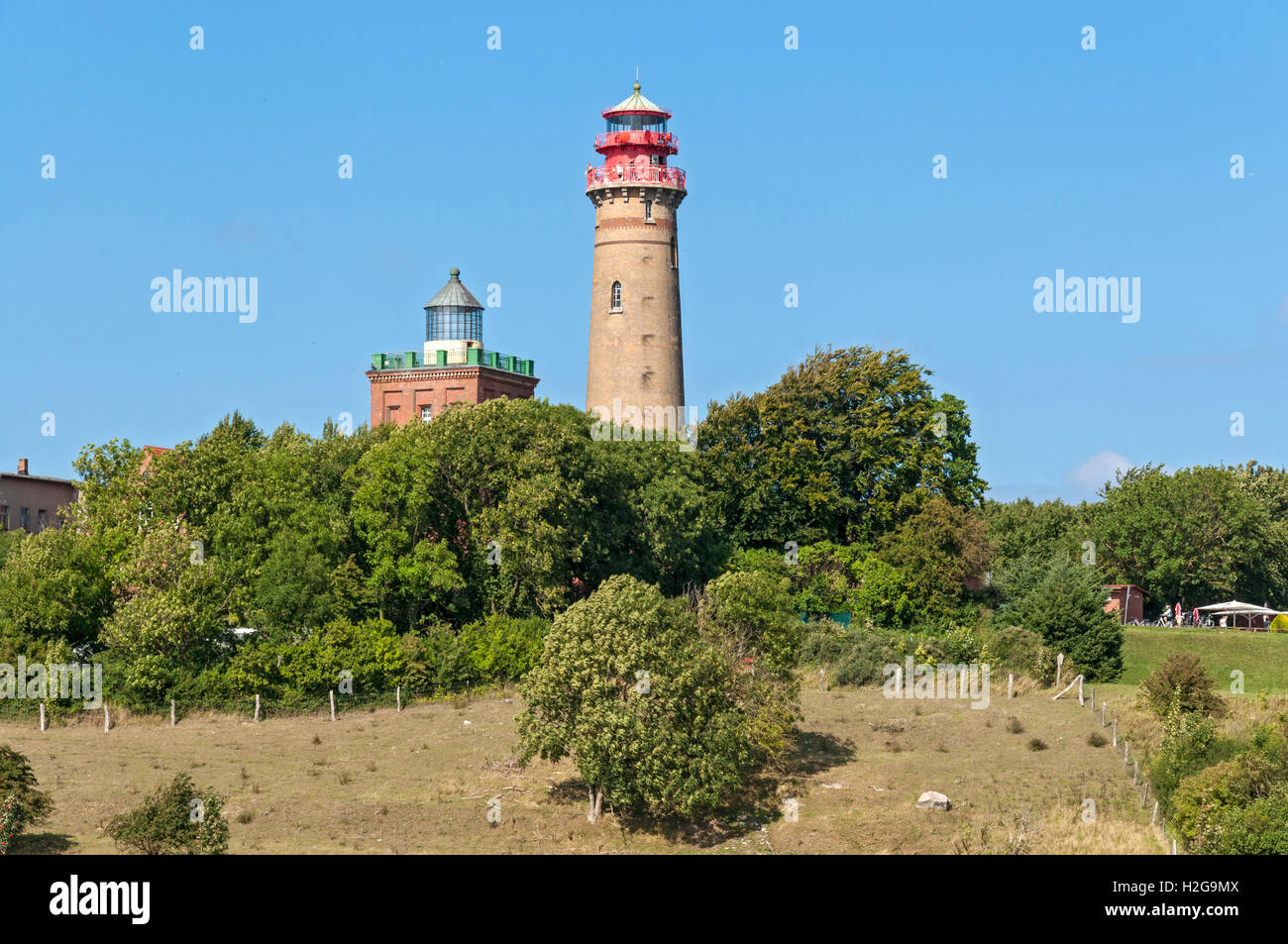 Leuchttürme am Kap (Kap) Arkona auf der Insel Rügen, Mecklenburg-Vorpommern, Deutschland. Stockfoto