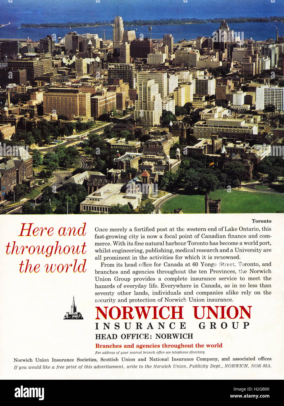 Original alte Vintage 1960er Jahre Magazin Anzeige datiert 1964. Werbung Werbung Norwich Union Insurance Group Stockfoto