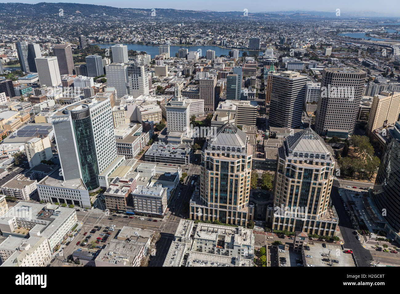 Luftaufnahme der Innenstadt von Oakland, Kalifornien. Stockfoto